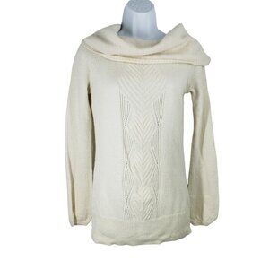 WHBM Wool Rabbit Hair Sweater Cowl Neck Womens Size S Ivory Cashmere Rabbit Hair